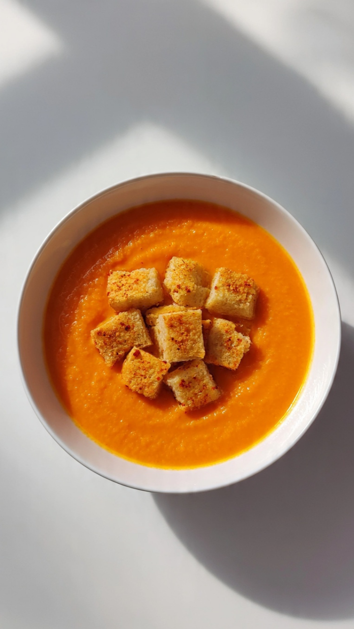 Carrot and Coriander Soup with Spicy Flatbread Croutons