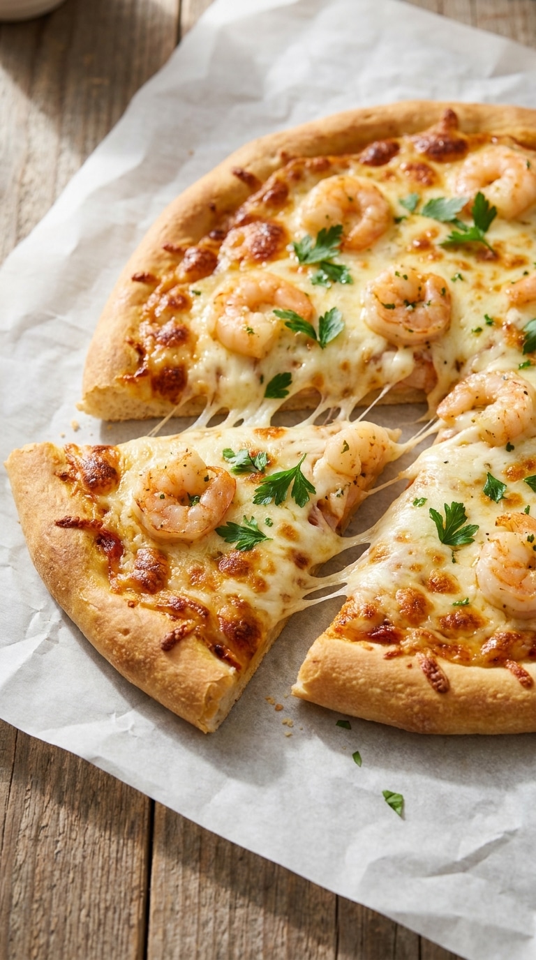 Garlic Butter Shrimp & Cheese Flatbread