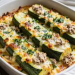 Creamy Chicken Alfredo Stuffed Zucchini Boats