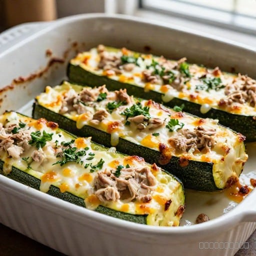 Creamy Chicken Alfredo Stuffed Zucchini Boats