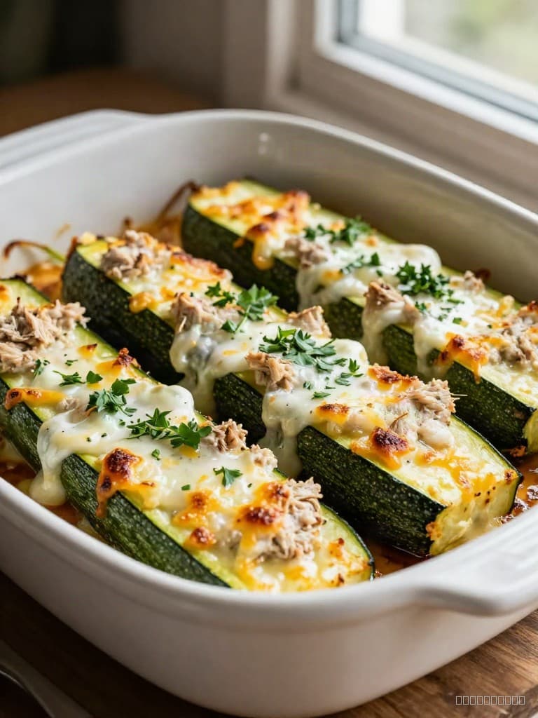 Creamy Chicken Alfredo Stuffed Zucchini Boats