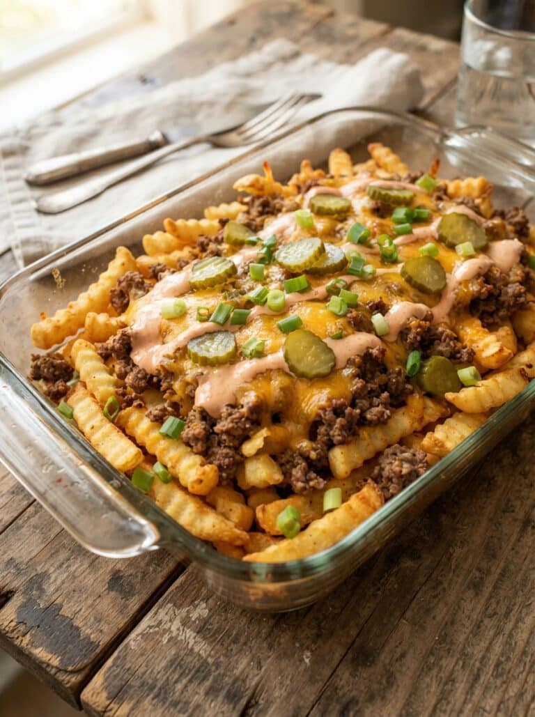 Cheesy Cheeseburger French Fry Bake