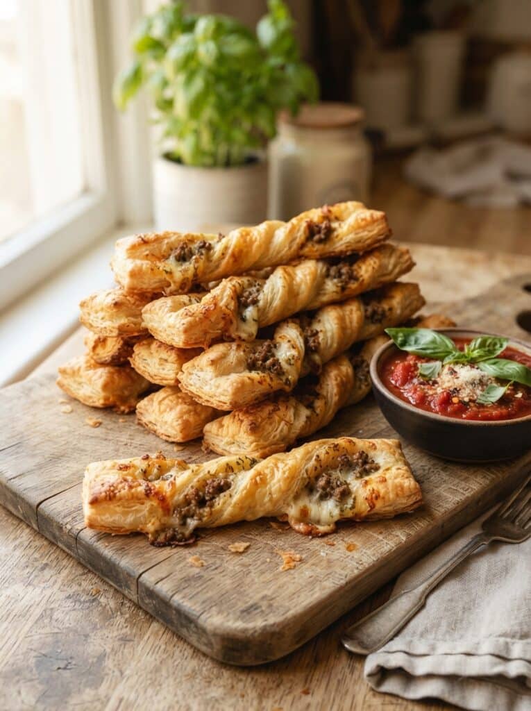 Pizza Beef & Mozzarella Puff Pastry Twists